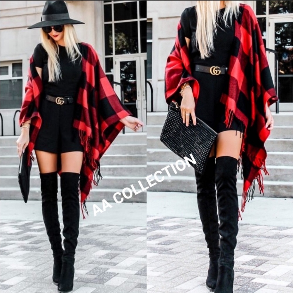 Buffalo Plaid check Poncho Scarf Wrap Shawl - Picture 2 of 5